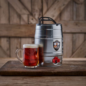 Mini cask of Exmoor Ale with a full tankard of ale