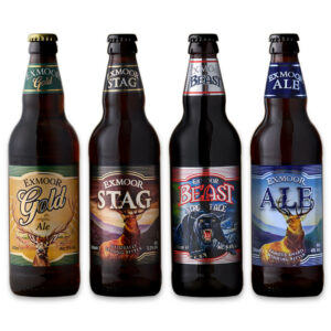 Four bottles, Exmoor Gold, Stag, Beast, and Ale