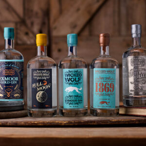 Five bottles in the Wicked Wolf Gin range