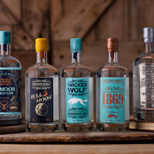 Five bottles in the Wicked Wolf Gin range