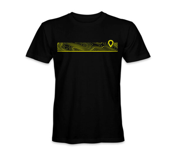 Front of Pathfinder black t-shirt with map graphic