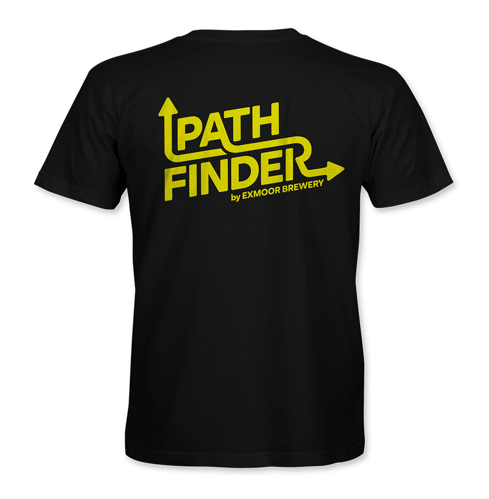 Black t-shirt with a large Pathfinder logo on it